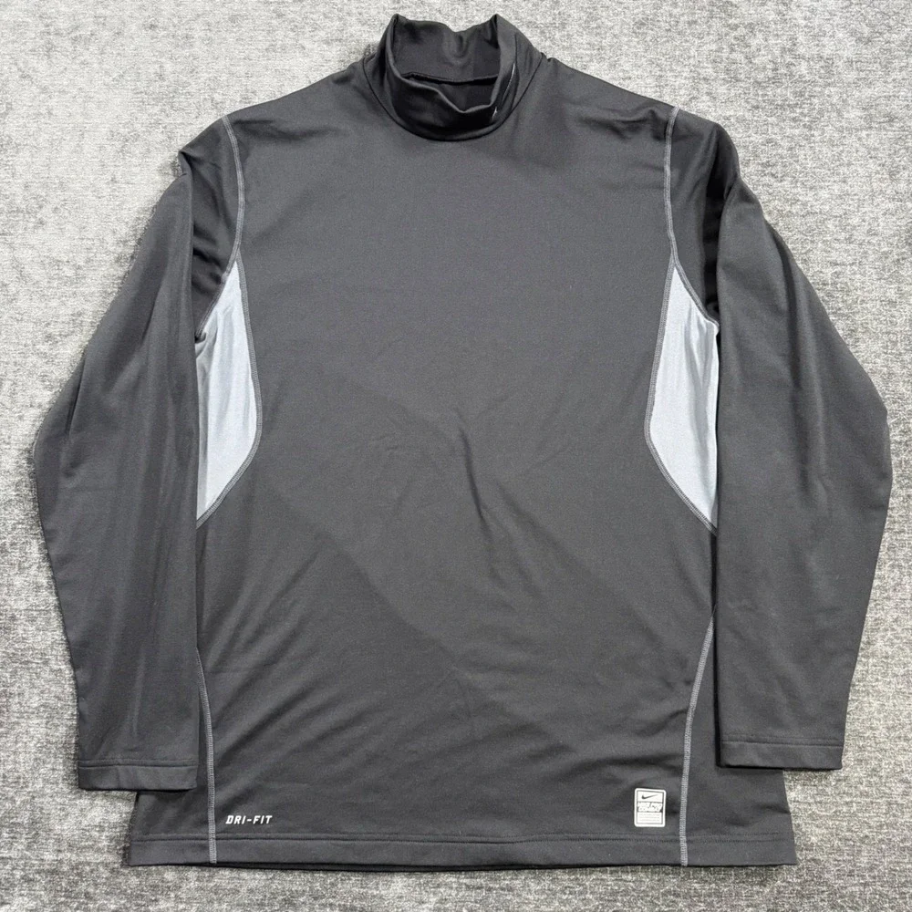 Nike Pro Combat Dri-FIT Mens XL Fitted Mock Neck Long Sleeve Shirt Black Grey